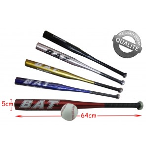 BATTE BASEBALL METAL + 1 BALLE 5 Coloris