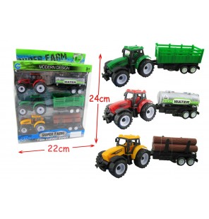SET 3 TRACTEURS + REMORQUE 20 CM