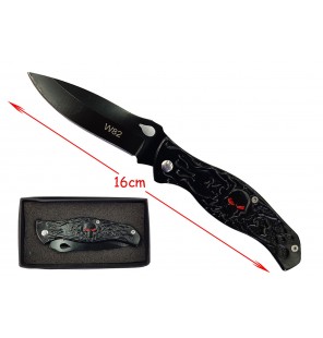 COUTEAU NOIR DESIGN TETE DE MORT L 16CM