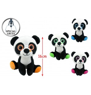 Peluche panda yeux brillants 4 assortis.