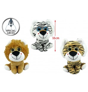 Peluche animal jungle yeux brillants 3 assortis