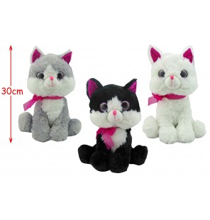 PELUCHE CHAT ASSIS FLOT 3 COLORIS TAILLE