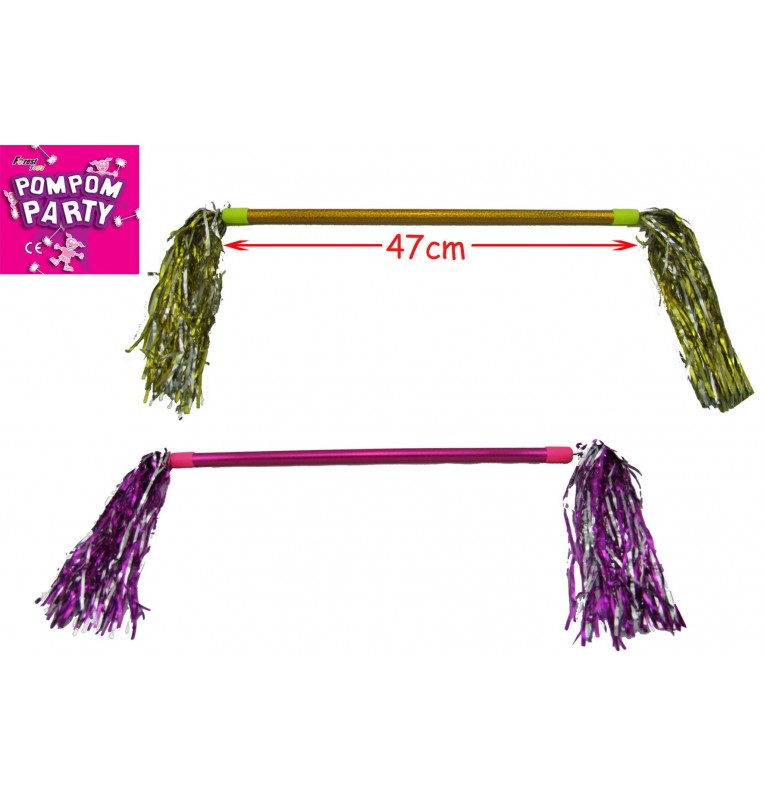 Lot de 12 pompons de pom-pom girl avec poignée bâton de 34 cm