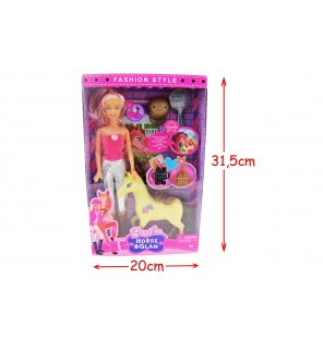 SET POUPEE CAVALIERE AVEC PONEY