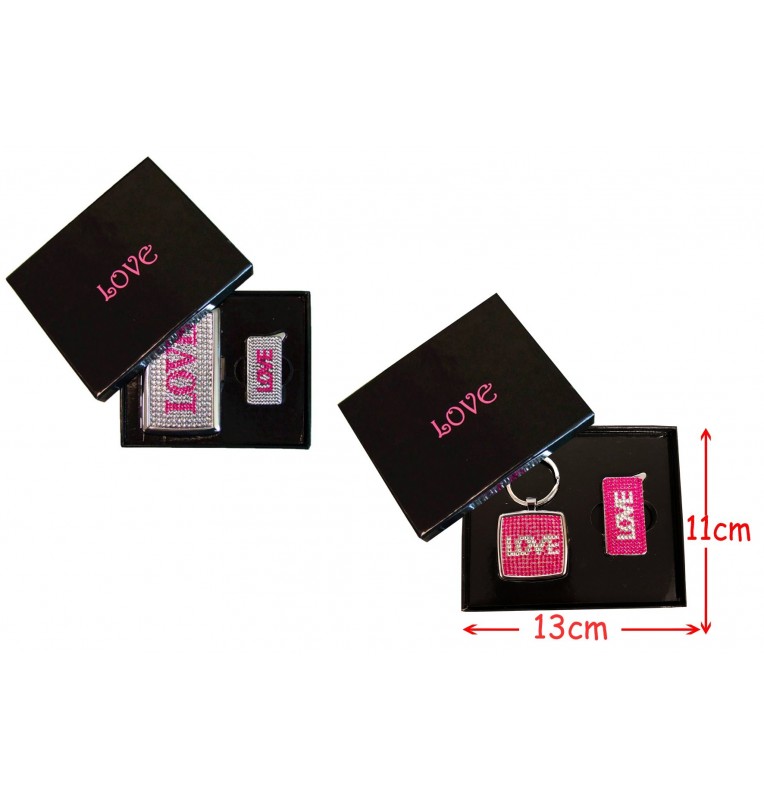 Coffret comprenant un porte clé et un briquet "Love" Coffret comprenant un porte clé et un briquet "Love"