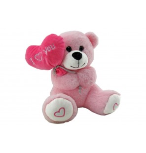 PELUCHE OURS BALLON COEUR 2 COLORIS ROSE