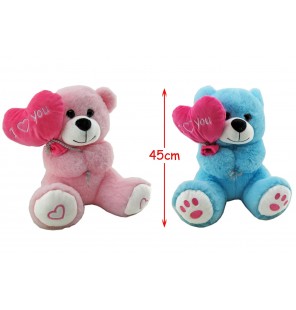 PELUCHE OURS BALLON COEUR 2 COLORIS 45CM