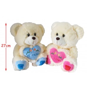PELUCHE OURS ASSIS CŒUR 2 COLORIS 27CM