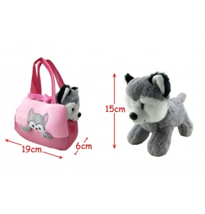 SAC à MAIN AVEC PELUCHE ANIMAL 6 ASSORTIS 15CM