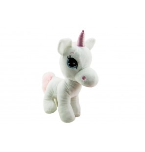 PELUCHE LICORNE ASSISE 3 COLORIS BLANC