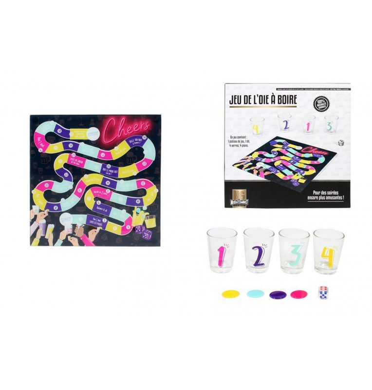 Jeu à Boire Plateau + 4 Shooters – Jeu De L'oie Revisité – Contient Plateau, Dé, 4 Verres, 4 Pions – Pour Soirées Entre Amis