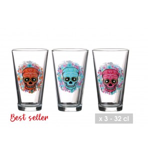 BT DE 3 VERRES TETE DE MORT 32CL