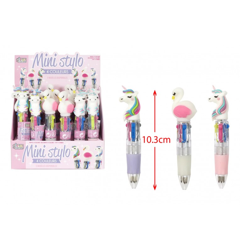 MINI STYLO 4 COULEURS LICORNE - 3 ASSORTIS, Grossiste