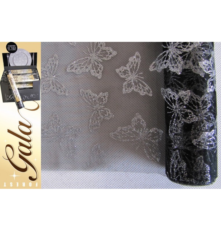 CHEMIN ORGANZA NOIR PAPILLON 5 M CHEMIN ORGANZA NOIR PAPILLON 5 M