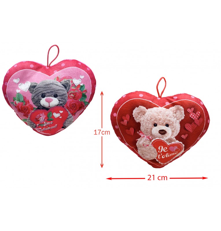 PELUCHE COEUR IMPRIME OURS 2 ASSORTIS, Grossiste