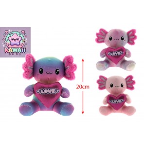 PELUCHE SALAMANDRE COEUR KAWAII 3 ASSORTIS PLUCHON TAILLE 2