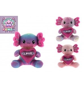 PELUCHE SALAMANDRE COEUR KAWAII 3 ASSORTIS PLUCHON TAILLE 2