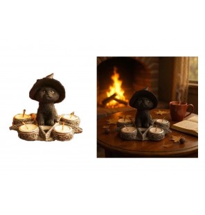 PORTE BOUGIE CHAT NOIR RESINE